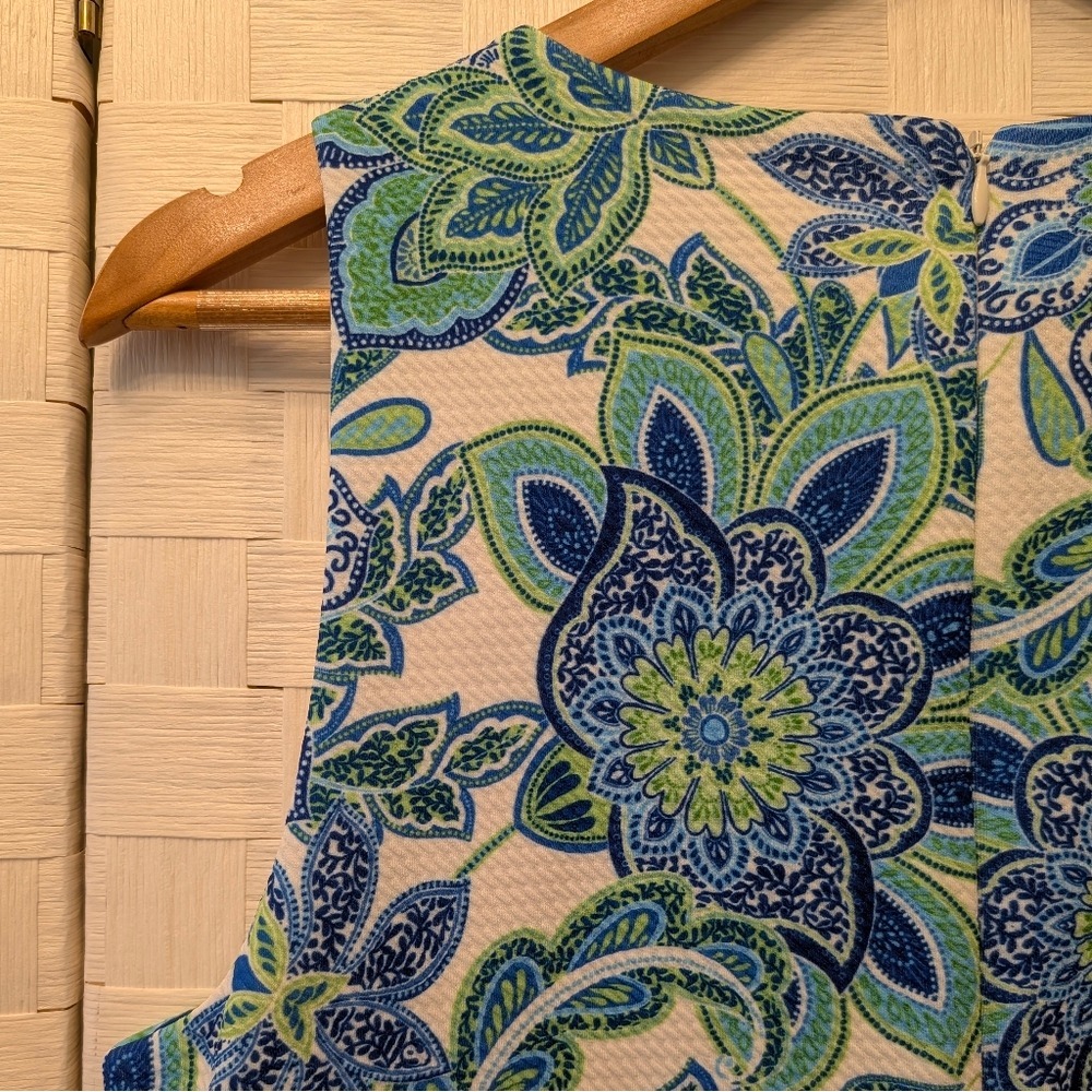 Eliza J Blue Green Floral Paisley Lace Trim Shift‎ Dress EJ4-2954 Size 10 - Picture 6 of 12